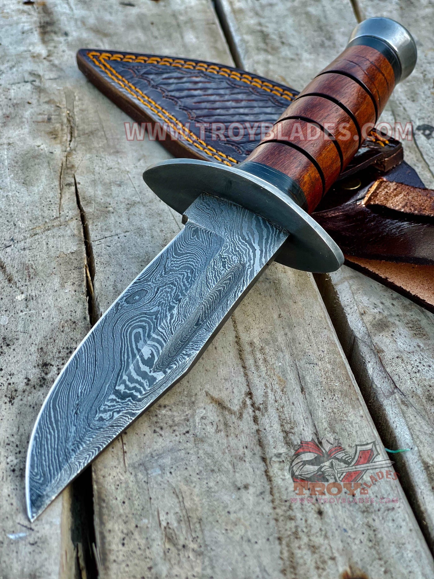 Custom Handmade Damascus bowie Handle Hunting Bowie - Troy Blades