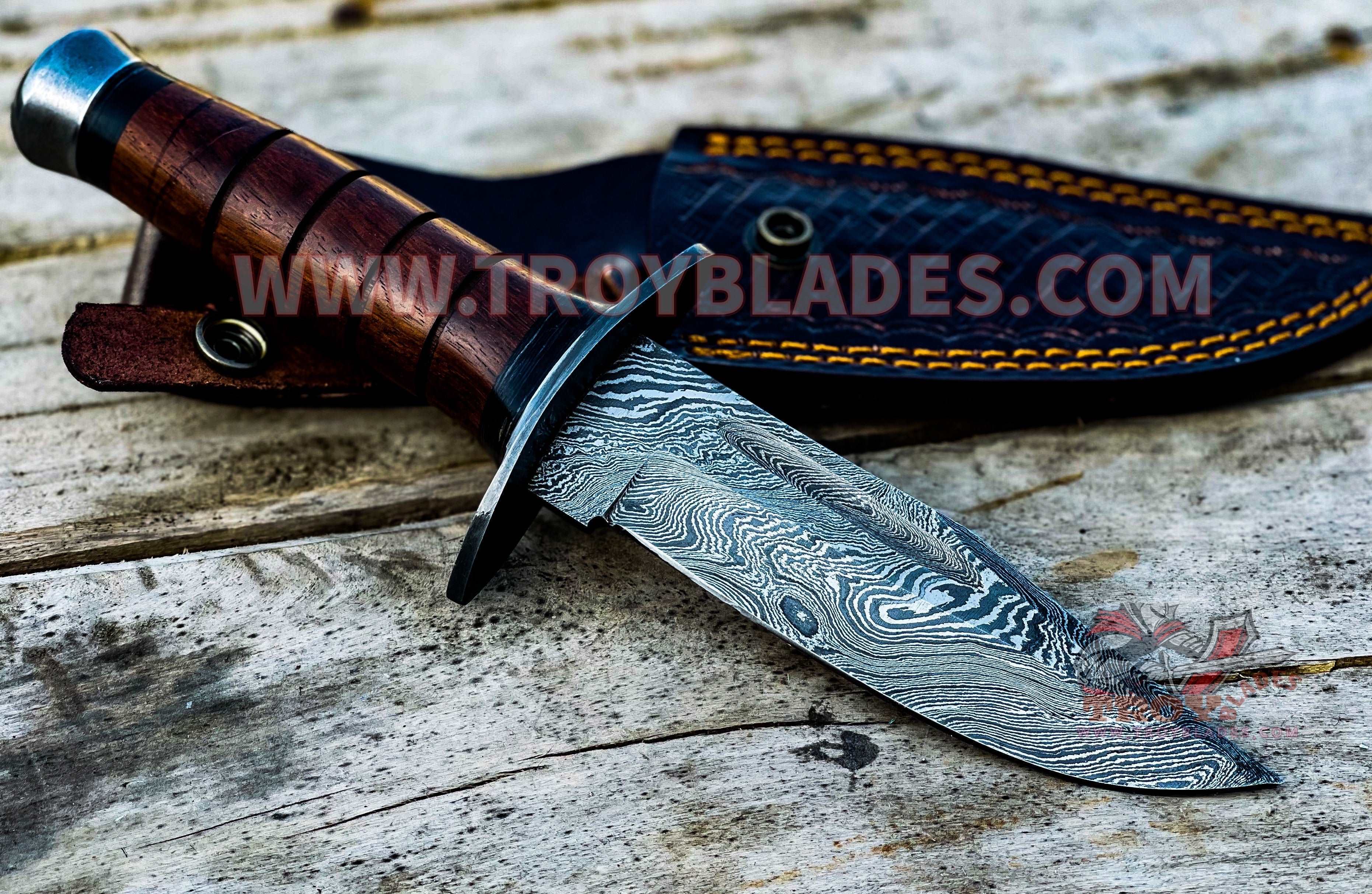 Custom Handmade Damascus bowie Handle Hunting Bowie - Troy Blades