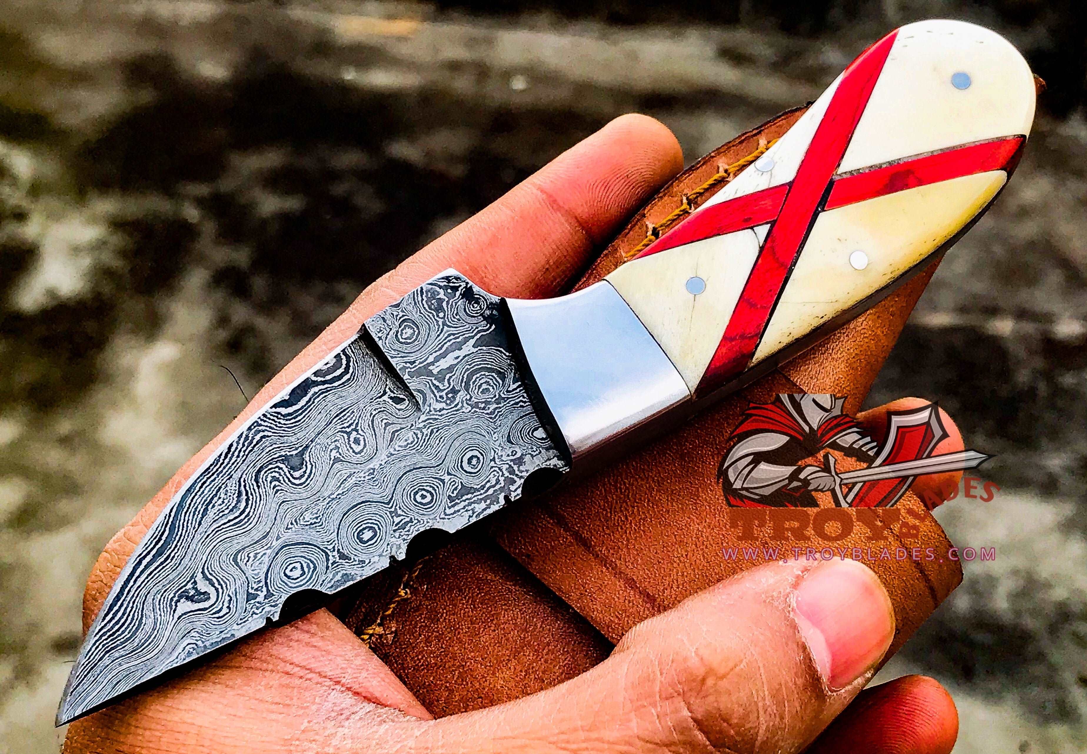 Beautiful Custom Handmade Damascus Skinning knife 5.5” - Troy Blades