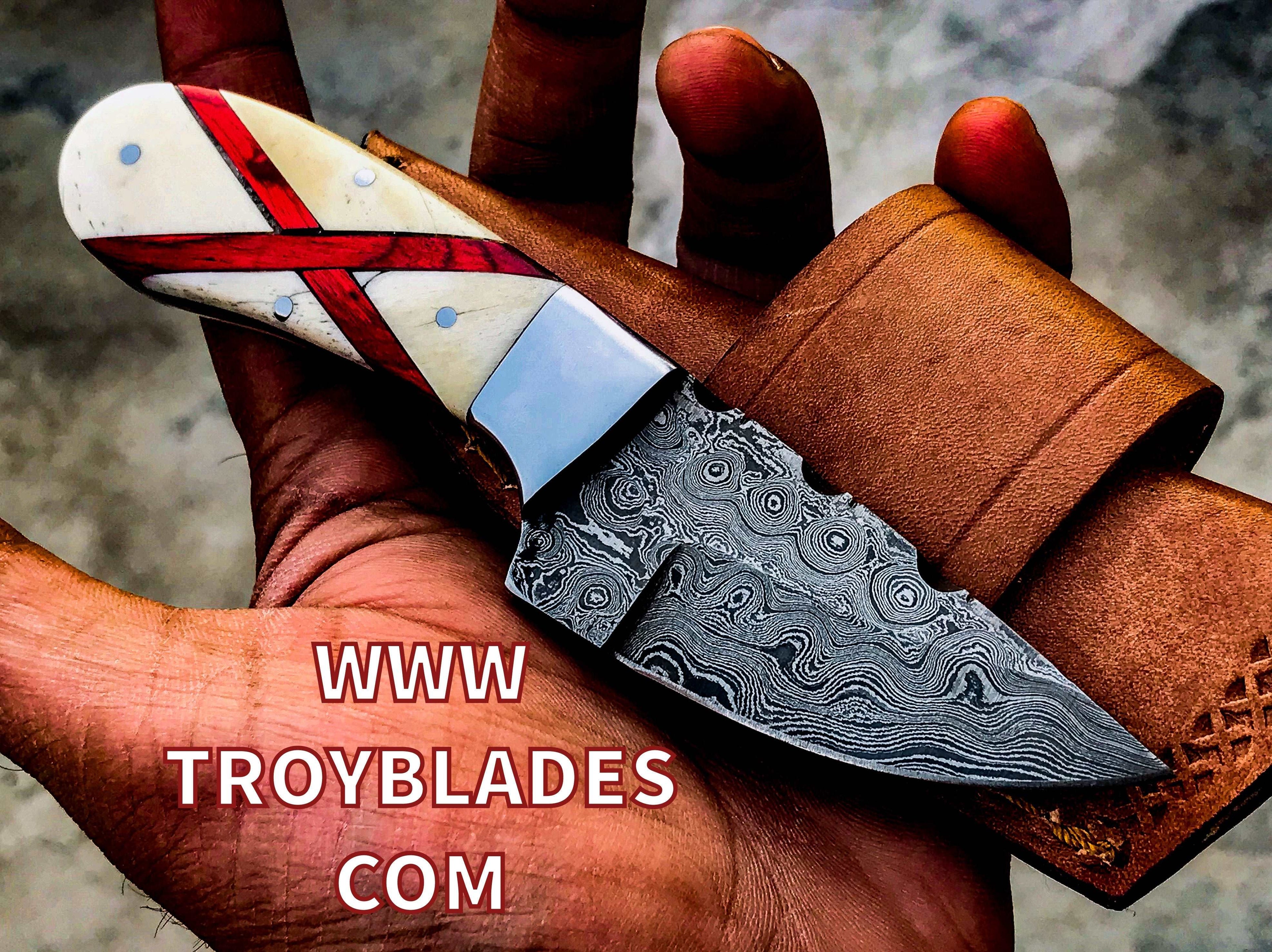 Beautiful Custom Handmade Damascus Skinning knife 5.5” - Troy Blades