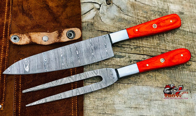 Custom Handmade Damascus Kitchen/BBQ Table Pair S001 - Troy Blades
