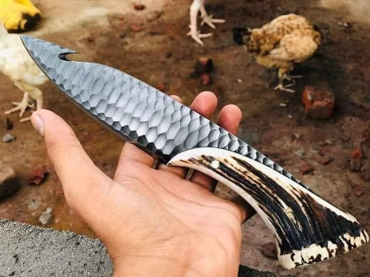 Beautiful Custom Handmade Damascus antler handle bowie - Troy Blades