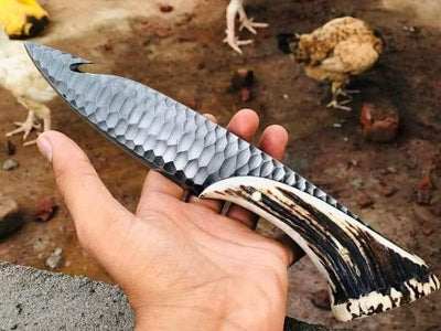 Beautiful Custom Handmade Damascus antler handle bowie - Troy Blades