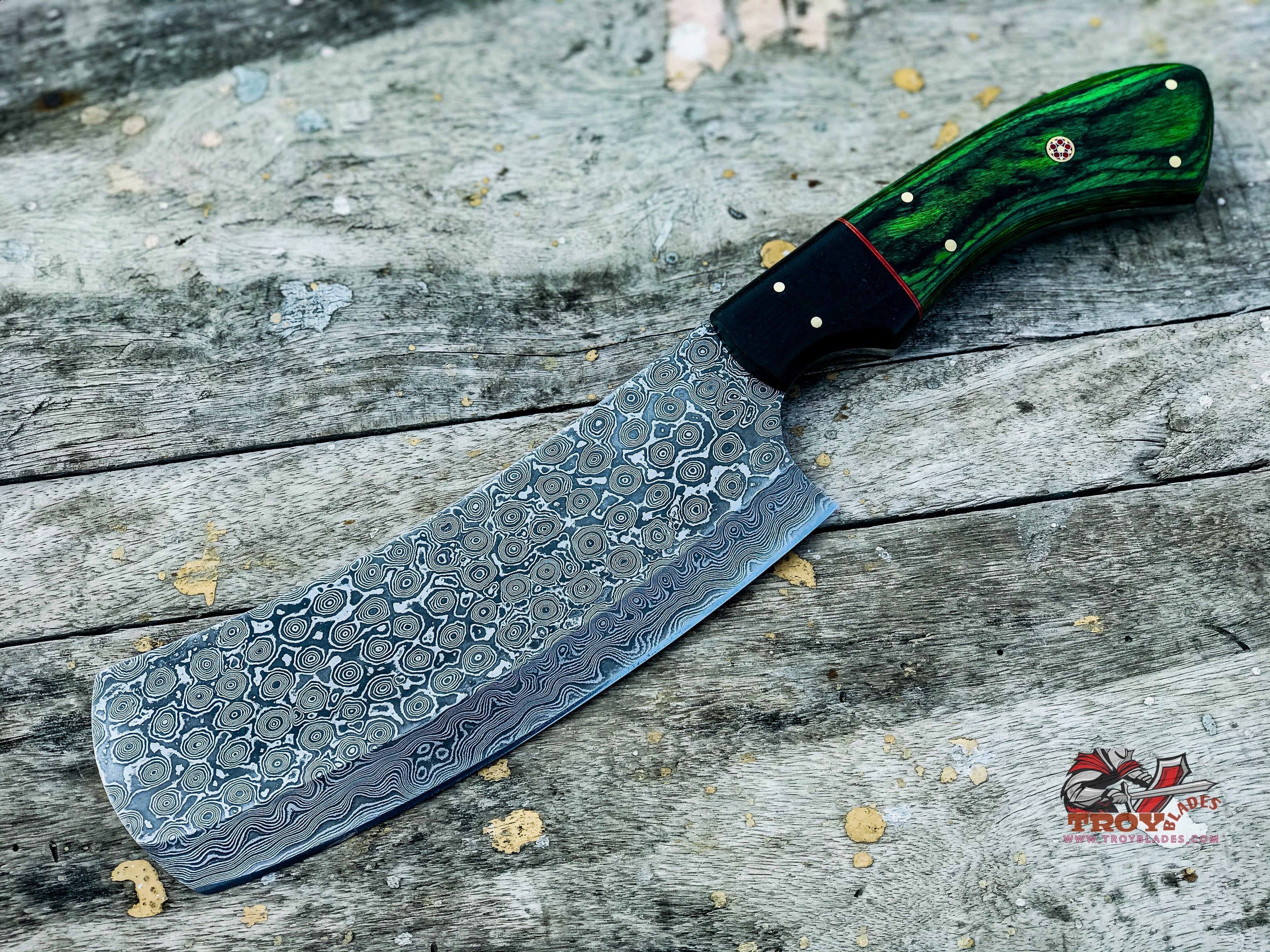 Custom Handmade Damascus Meat cleaver with sheathe - Troy Blades