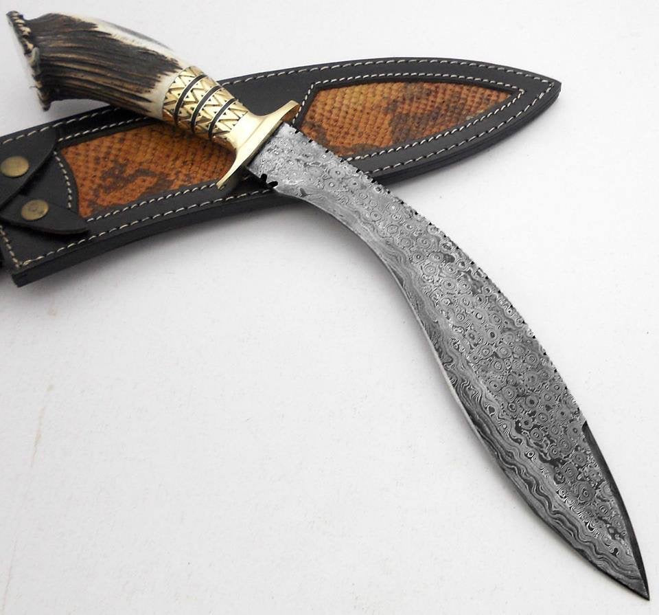 Custom handmade Damascus kukri knife - Troy Blades