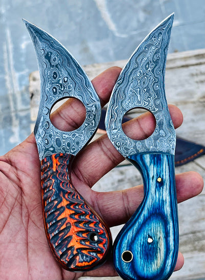 pair of two  Handmade Damascus Hunting skinning knife with Leather sheathe - Troy Blades