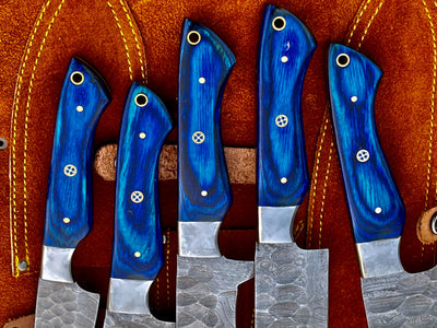 HAND FORGED DAMASCUS STEEL CHEF KNIFE Set Kitchen Knives -Pro5 - Troy Blades