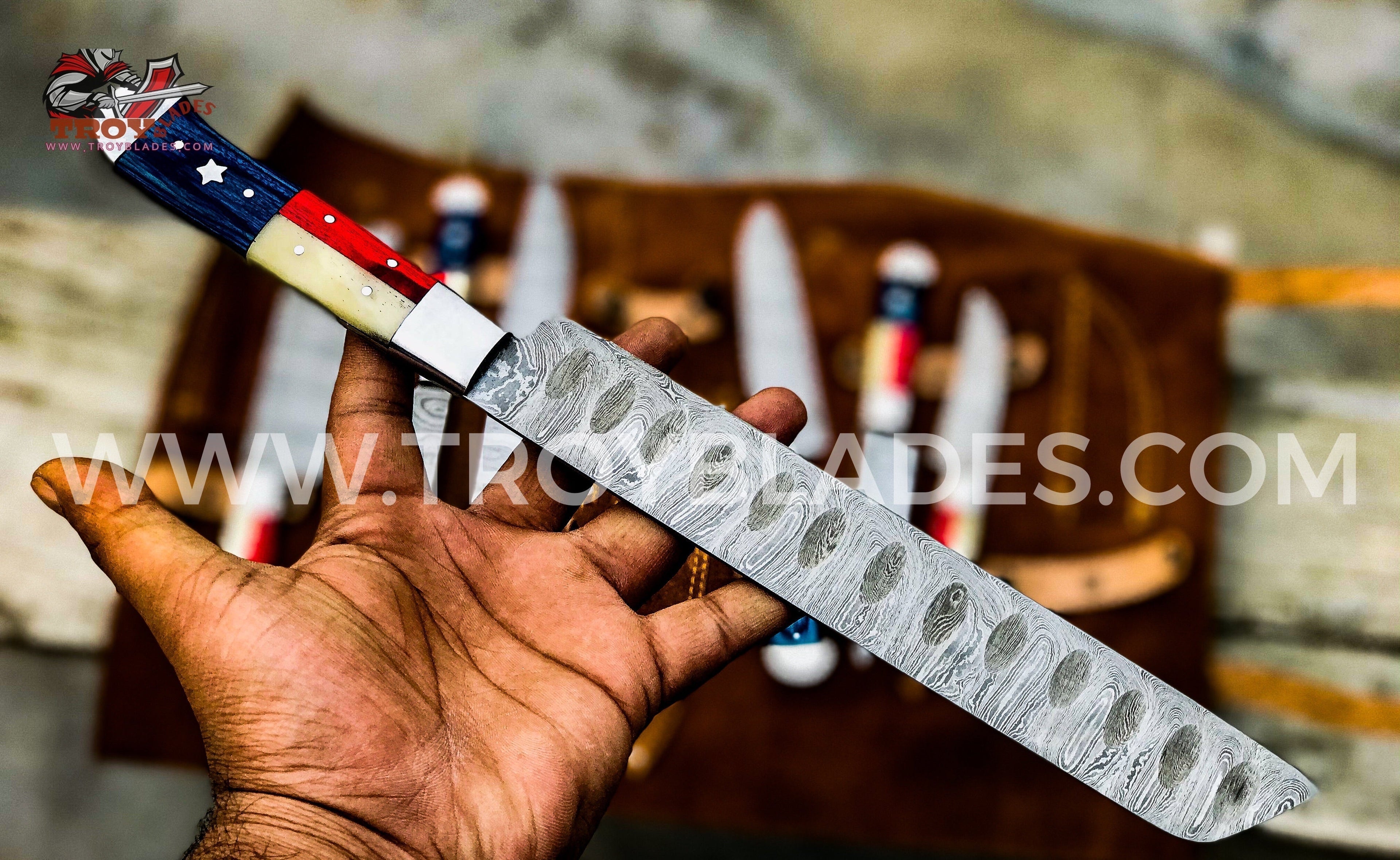 On Sale Limited Stock Custom Handmade Damascus Texas Flag Handles Knives set - Troy Blades