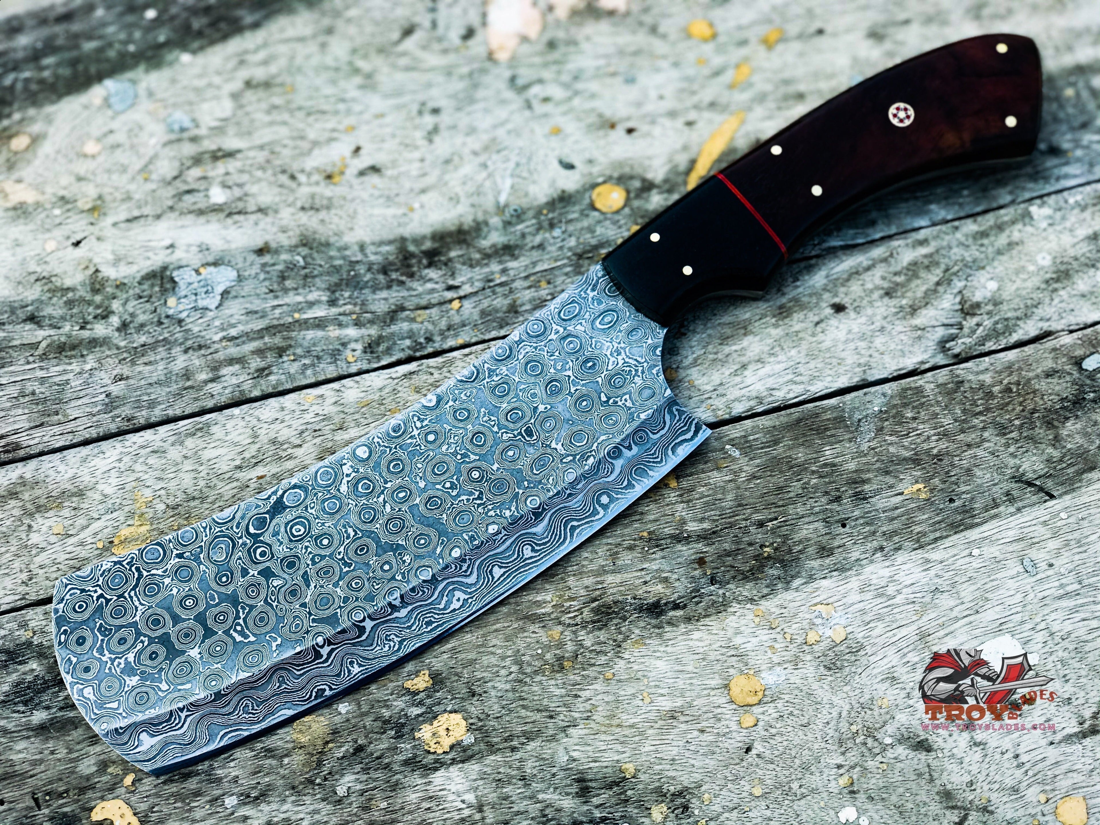Custom Handmade Damascus Meat cleaver with sheathe - Troy Blades