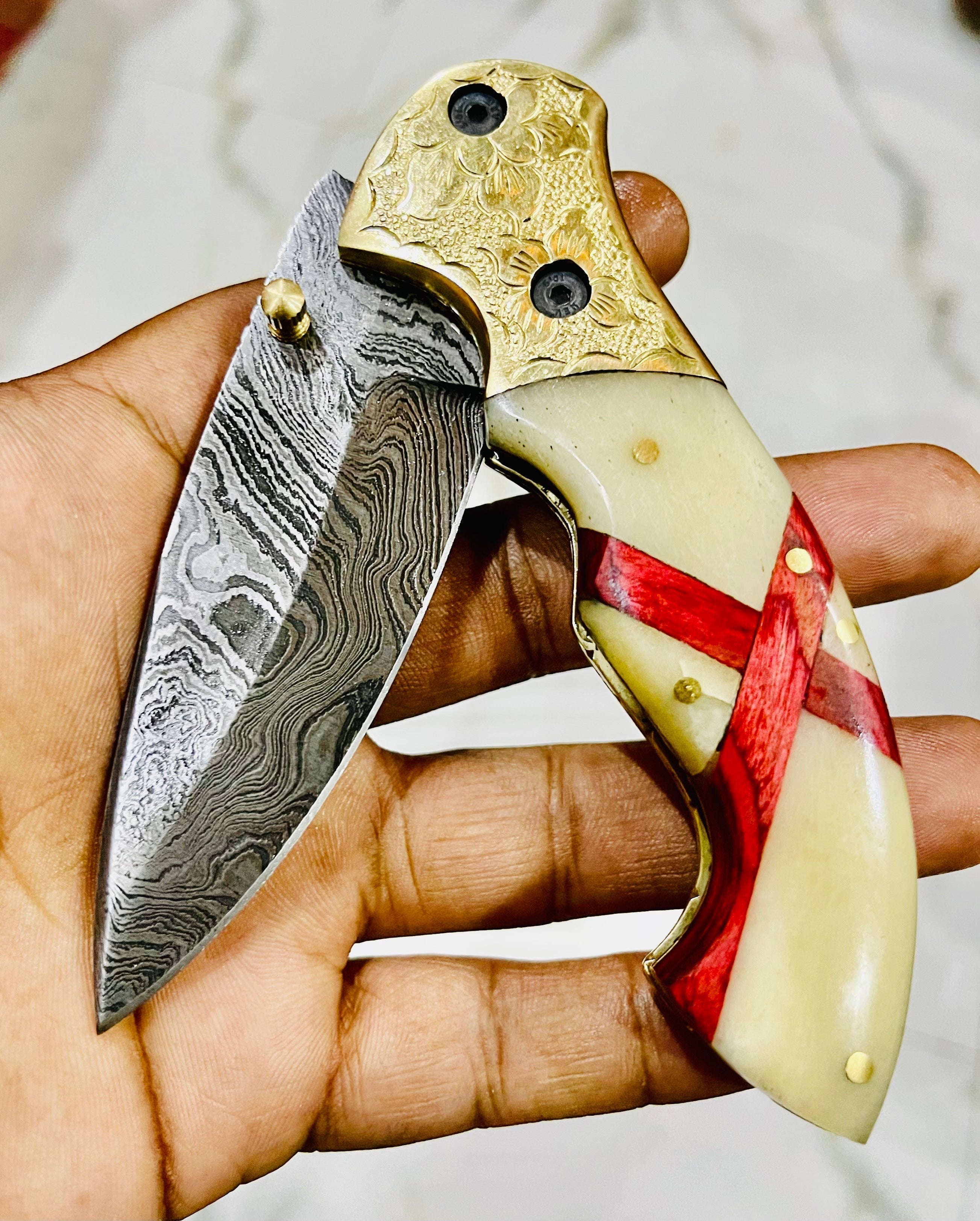 Huntwise Special Beautiful Custom Handmade AL Flag Folding knife - Troy Blades