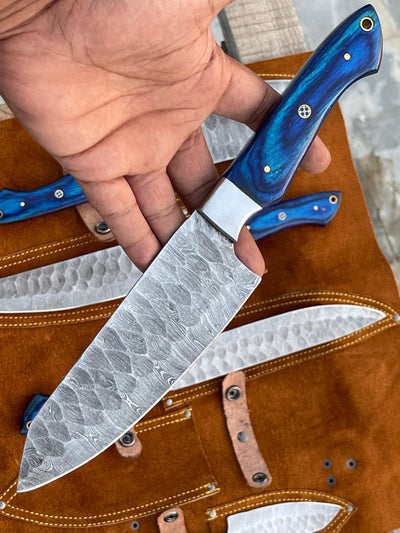 HAND FORGED DAMASCUS STEEL CHEF KNIFE Set Kitchen Knives -Pro5 - Troy Blades