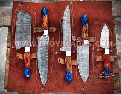 HAND FORGED DAMASCUS STEEL CHEF KNIFE Set Kitchen Knives -Pro5 - Troy Blades