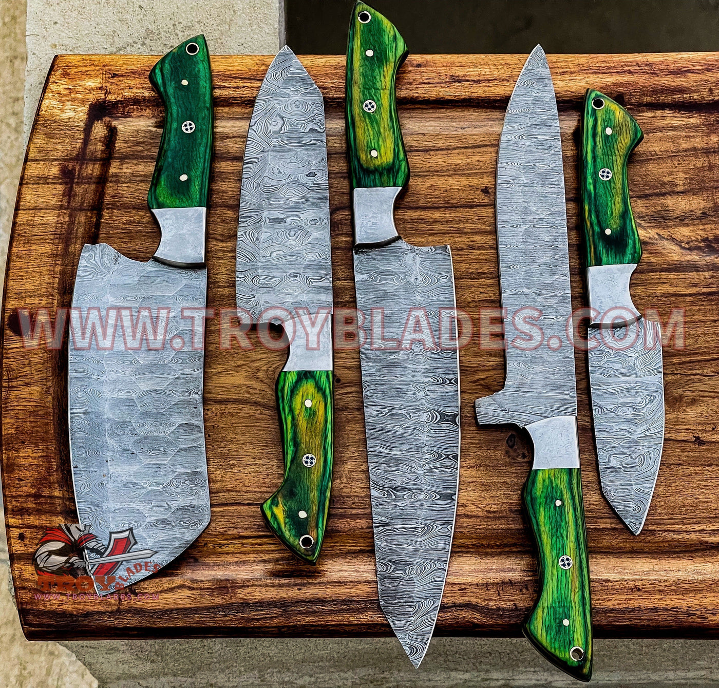 Hand Forged Custom Handmade Damascus Kitchen/BBq knives sets - Troy Blades