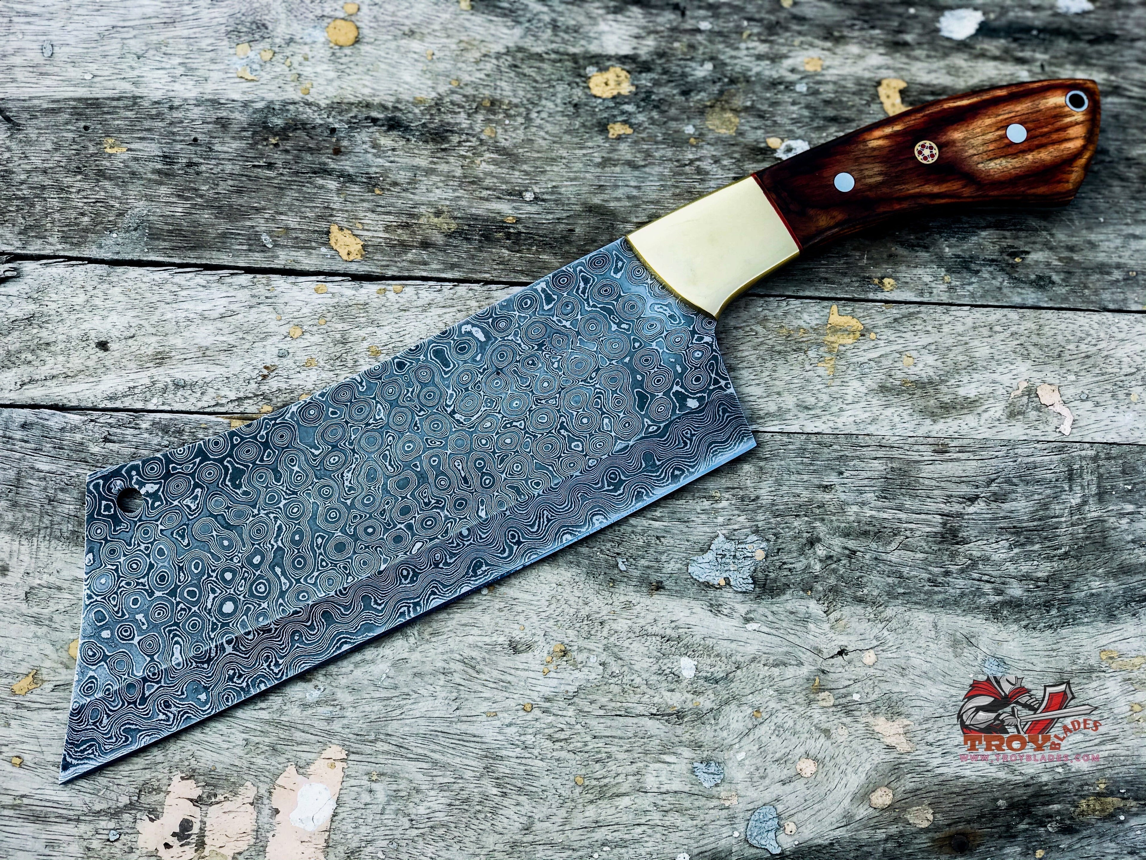 Custom handmade Damascus Meat cleaver with sheathe - Troy Blades