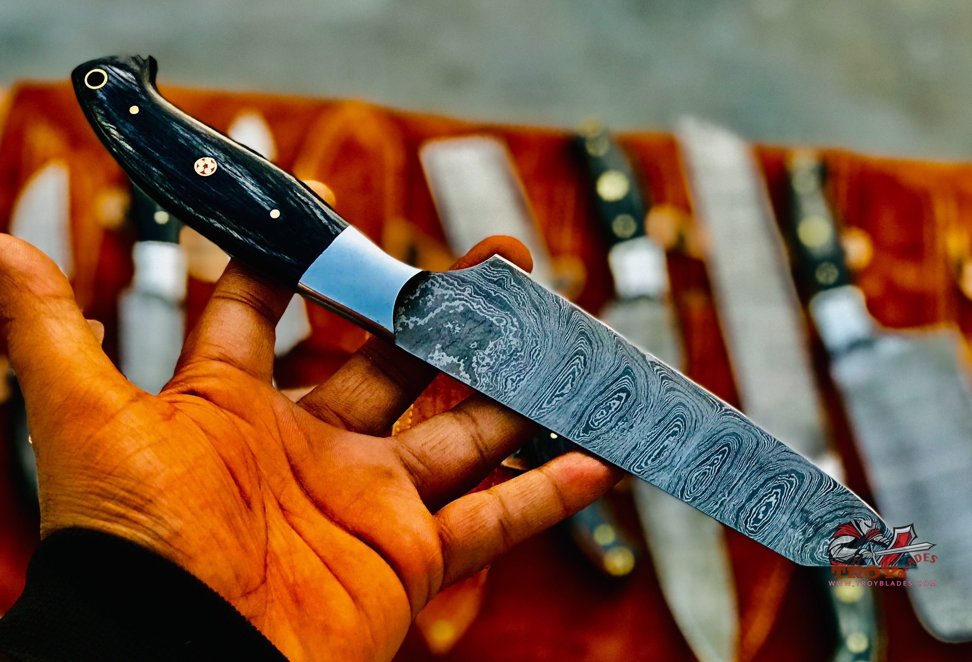 Beautiful Custom Handmade Damascus kitchen knives - Troy Blades
