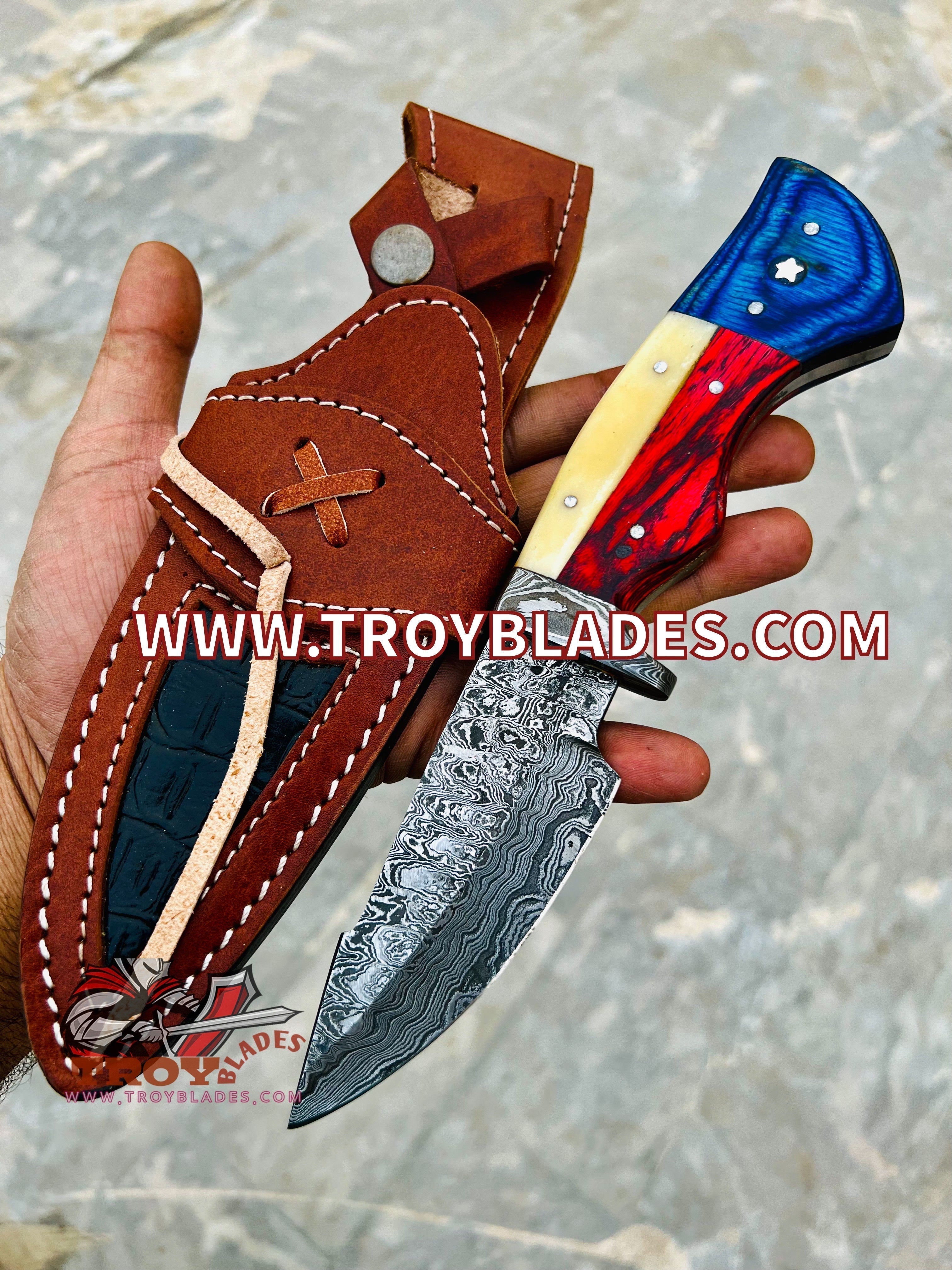 Texas Custom Handmade Hunting Knife Damascus Steel Overall 10'' bowie #780 - Troy Blades