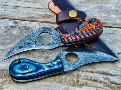 pair of two  Handmade Damascus Hunting skinning knife with Leather sheathe - Troy Blades
