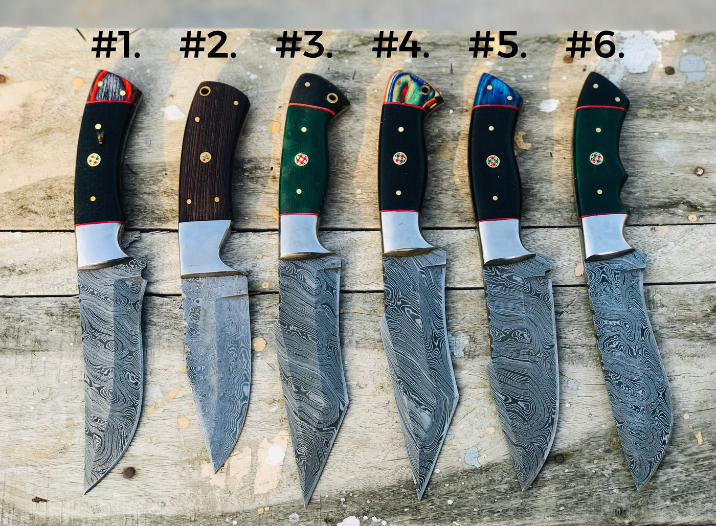 Custom handmade damascus knives with leather sheathe - Troy Blades