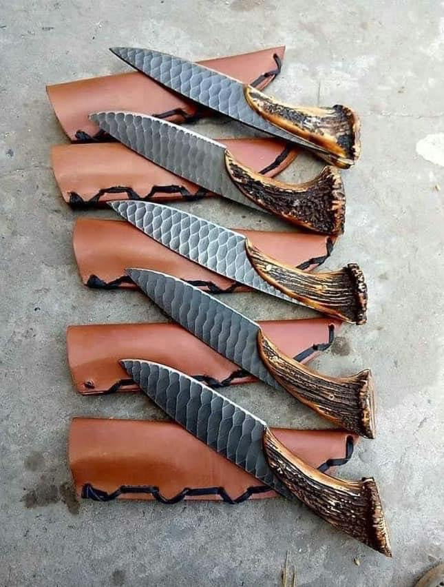 Beautiful Custom Handmade Damascus antler handle bowie - Troy Blades
