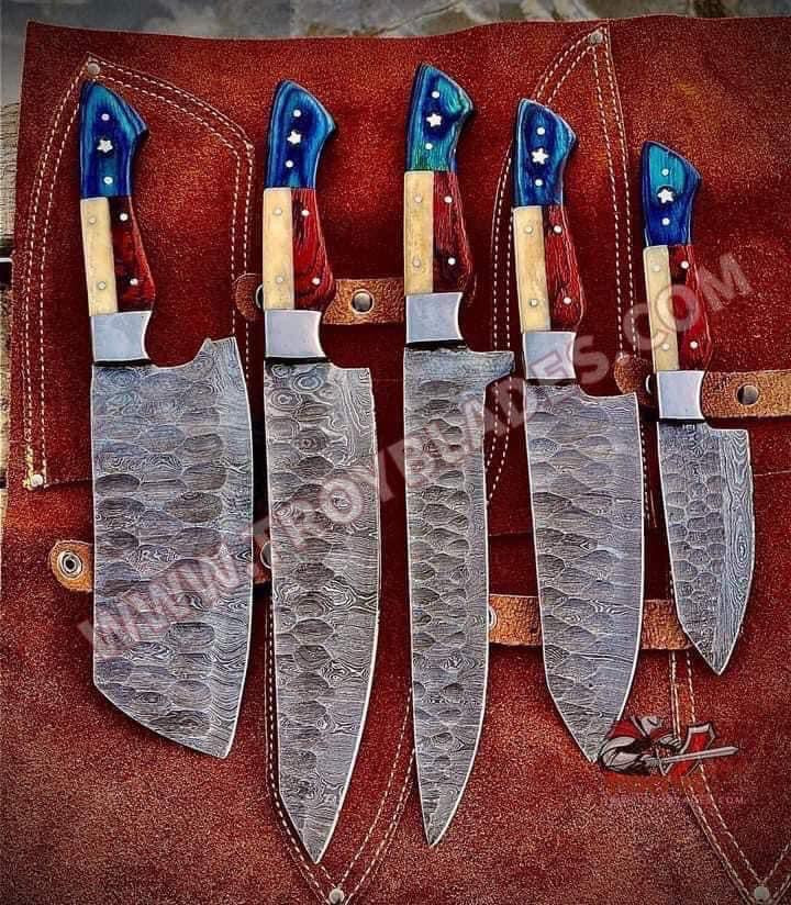 Hand Forged Custom Handmade Damascus Kitchen/BBq knives sets - Troy Blades