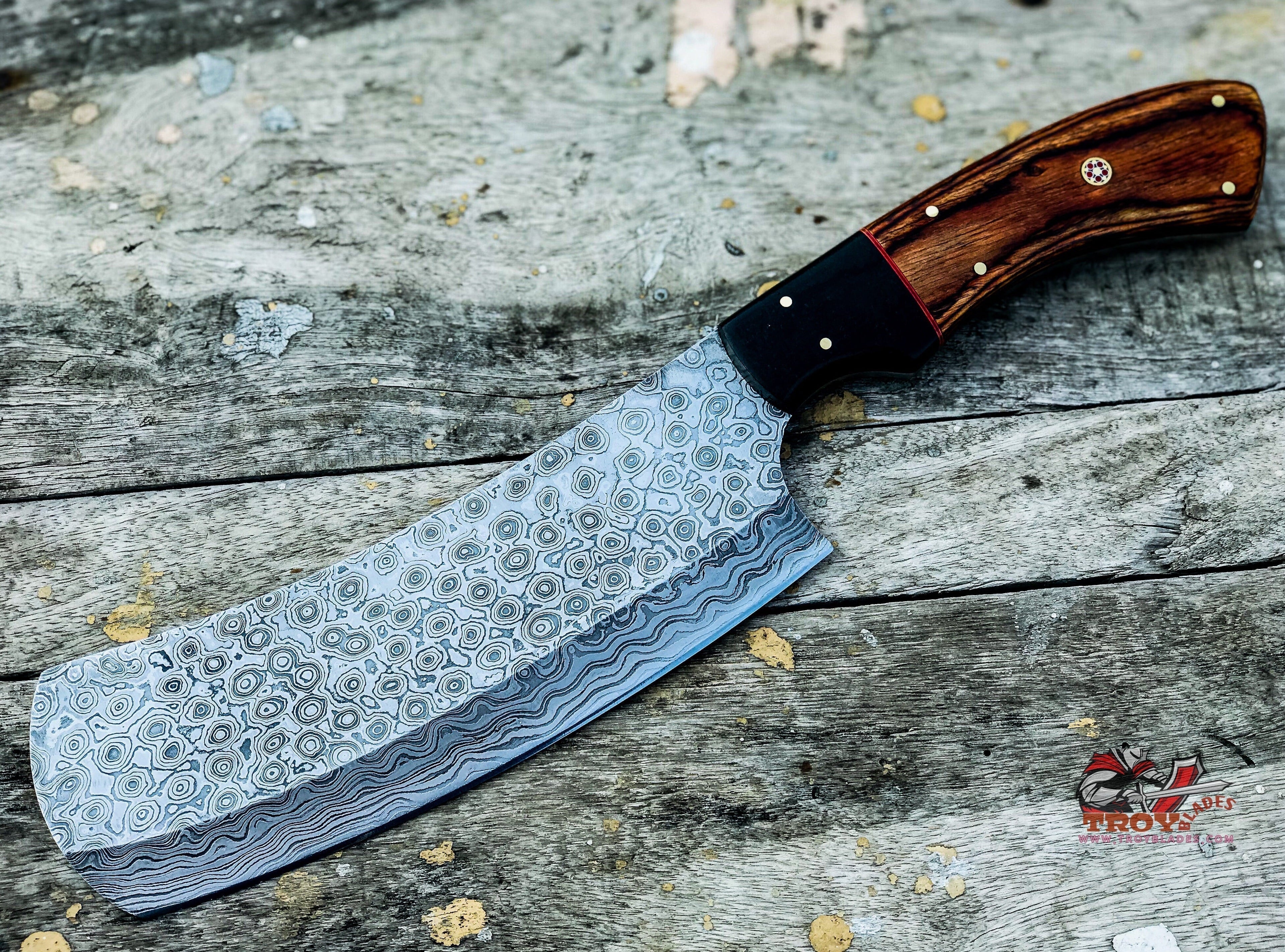 Custom Handmade Damascus Meat cleaver with sheathe - Troy Blades