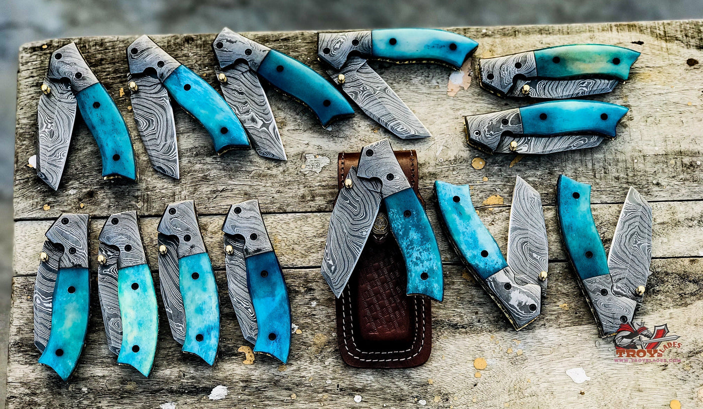 Happy Deal of Custom Handmade Damascus Pocket Folding Knives - Troy Blades