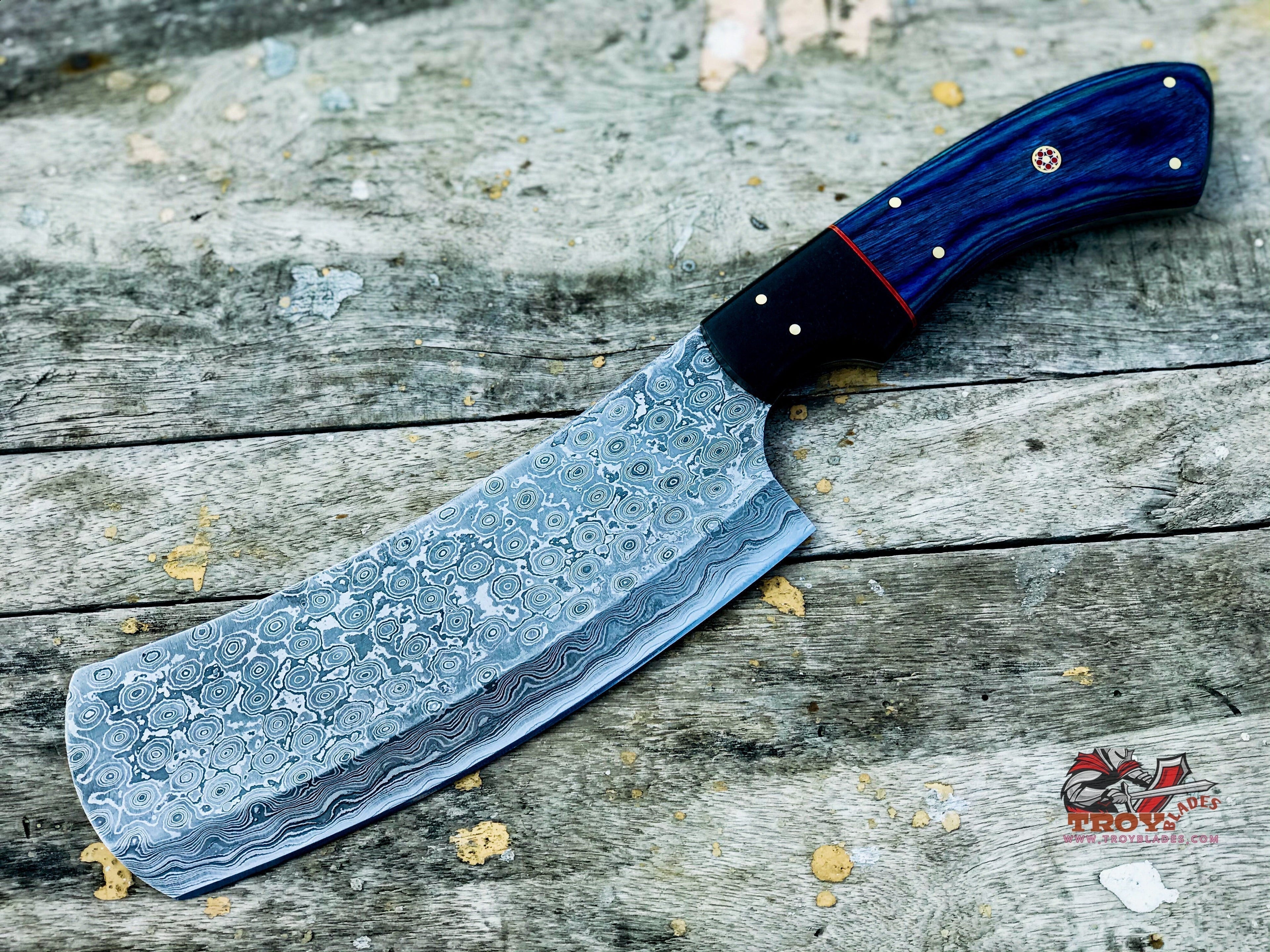 Custom Handmade Damascus Meat cleaver with sheathe - Troy Blades