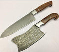 Custom Handmade Damascus Cleaver chef set of 2 - Troy Blades