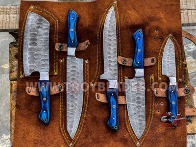 HAND FORGED DAMASCUS STEEL CHEF KNIFE Set Kitchen Knives -Pro5 - Troy Blades