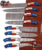 Custom Handmade Damascus Texas Flag Handles Knives - Troy Blades