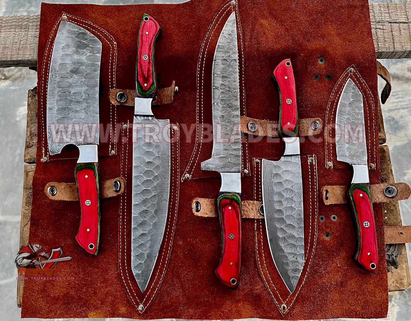 Hand Forged Custom Handmade Damascus Kitchen/BBq knives sets - Troy Blades
