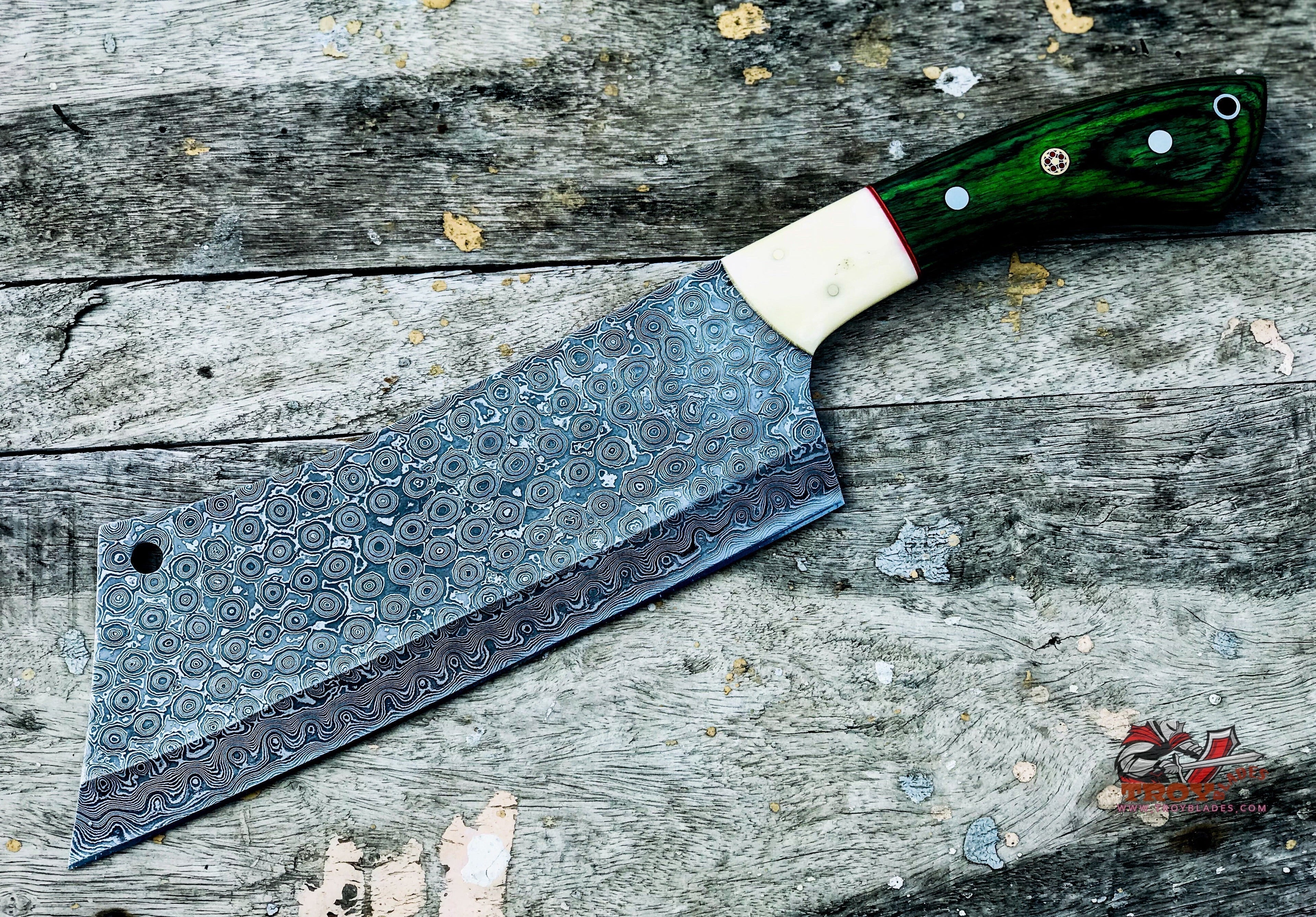Custom handmade Damascus Meat cleaver with sheathe - Troy Blades