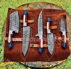 Texas Flag Handles Custom Handmade Damascus Outdoor Kitchen/BBq knives set - Troy Blades