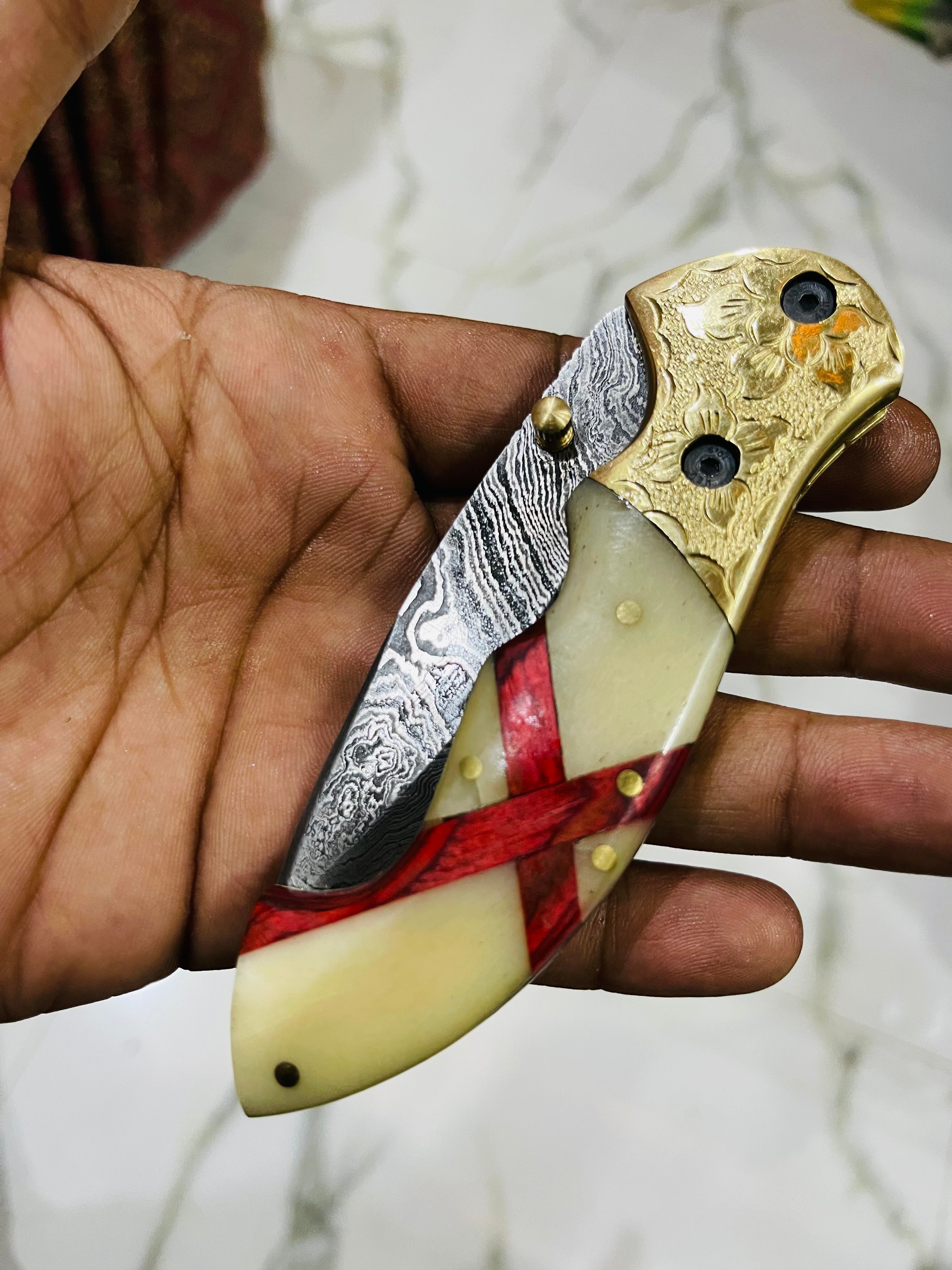 Huntwise Special Beautiful Custom Handmade AL Flag Folding knife - Troy Blades