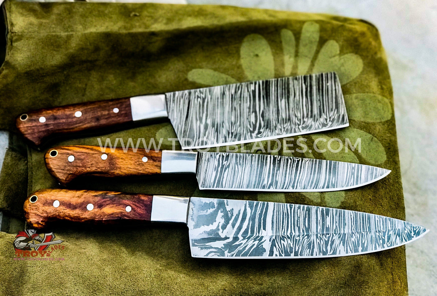Hand Made Damascus steel Kitchen Knives Set - Troy Blades