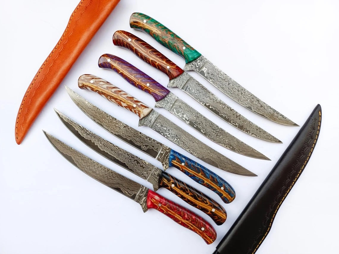 Buy One Get One Free Epoxy Pinecone Handles CUSTOM HANDMADE DAMASCUS FILLET KNIFE - Troy Blades