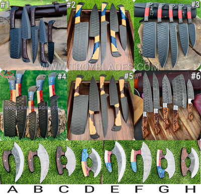 BBQ/Kitchen Sets  | 5-Piece Set + Leather Roll - Troy Blades