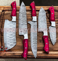 The Dahlia | 5-Piece Chef Knife Set + Leather Roll All Variations - Troy Blades