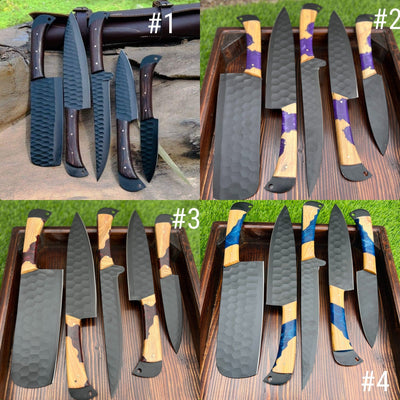 Valhalla BBQ/Kitchen Sets  | 5-Piece Set + Leather Roll - Troy Blades
