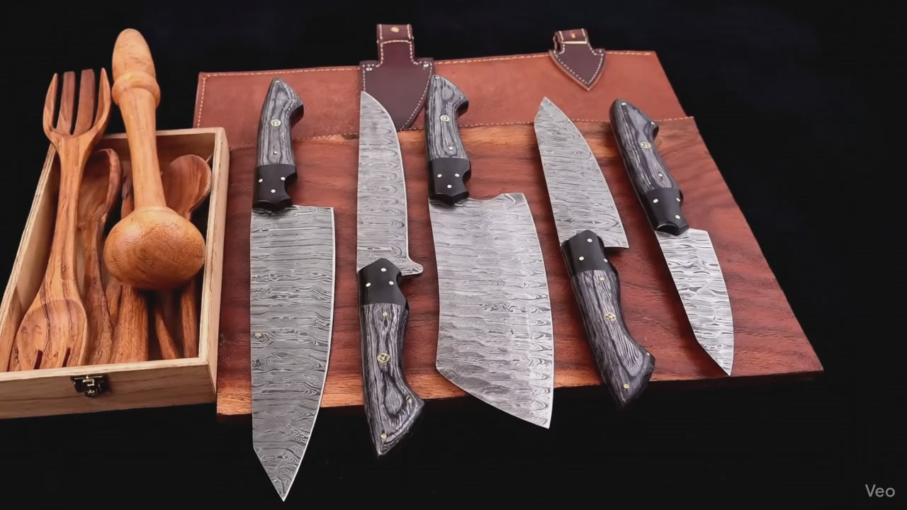 The Dahlia | 5-Piece Chef Knife Set + Leather Roll