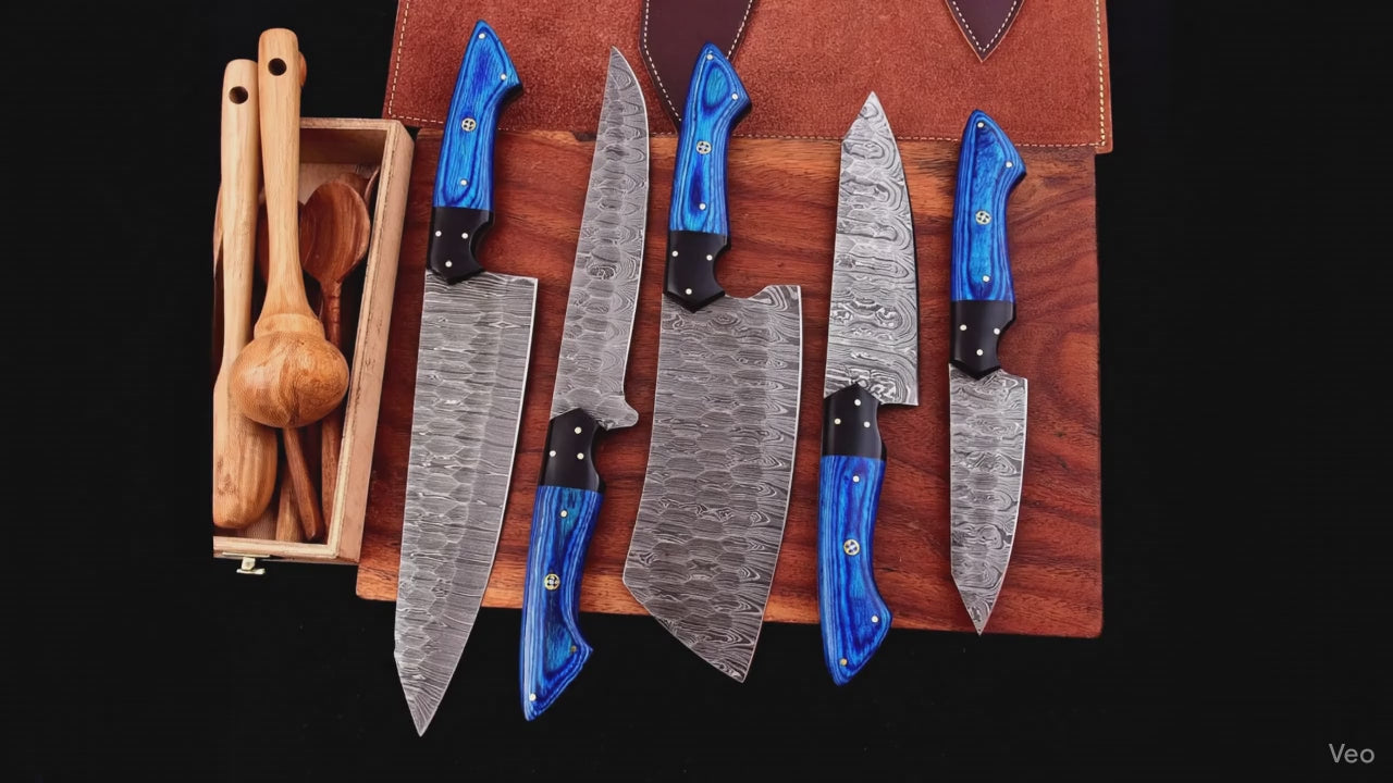 The Dahlia | 5-Piece Chef Knife Set + Leather Roll