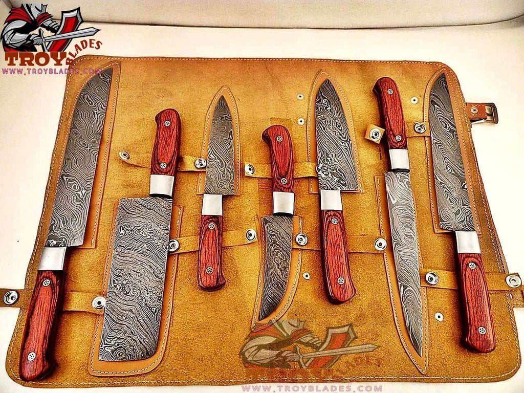 Beautiful Custom Handmade Damascus kitchen knives set - Troy Blades