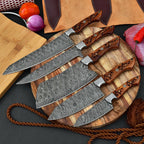 Custom Handmade HAND FORGED DAMASCUS STEEL CHEF KNIFE Set Kitchen Knives -Pro5 - Troy Blades