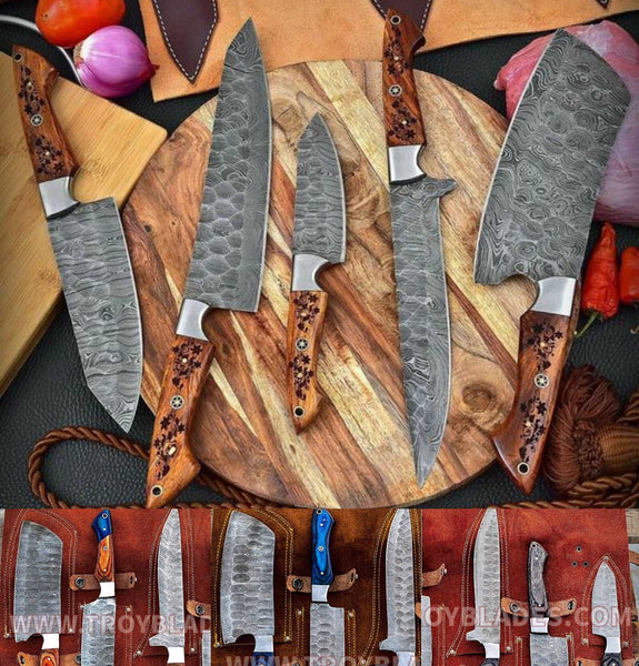 Black Friday Sale Beautiful Custom hand made forged Damascus steel kitchen knives sets 78
