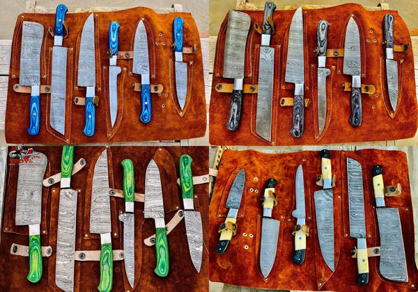 ShipNextDay Beautiful Custom hand made Damascus steel kitchen knives sets 86