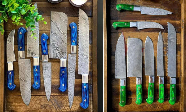 Beautiful Custom hand made Damascus steel kitchen knives sets 83