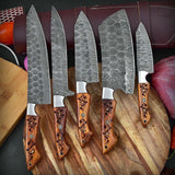 Beautiful Custom hand made Damascus steel kitchen knives sets - Troy Blades