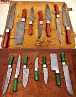 Beautiful Custom hand made Damascus steel kitchen knives sets 07