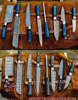 Beautiful Custom Blue hand made Damascus steel kitchen knives set 07 Rod All - Troy Blades