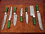 Custom hand made Damascus steel kitchen knives set